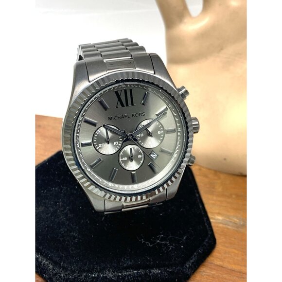 Michael Kors Mens Watch MK9154 Quartz Chronograph Black Gunmetal Stainless Steel - Picture 13 of 14